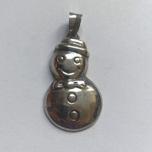 Vintage Sterling Silver Snowman with Hat and Bow Tie Pendant